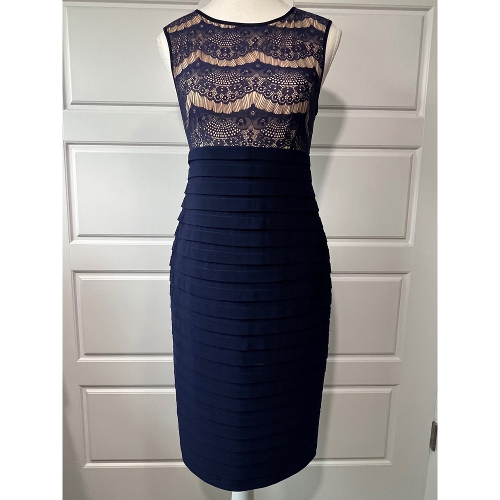 Scarlett Lace Sheath Dress Navy Blue Lined Sleeveless Party Cocktail 6‎